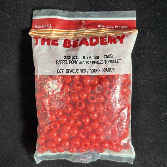 Vintage The Beadery Barrel Pony Beads 067 Opaque Red 325 Pieces - Picture 1 of 6